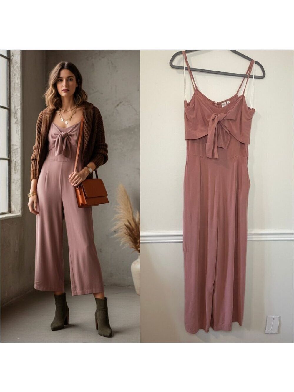 Twik Front Tie Cropped Jumpsuit L
